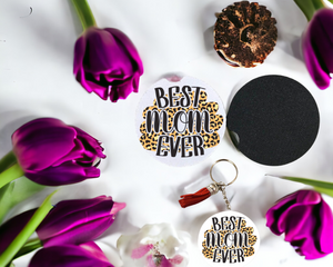 Key Chain and Car Coaster set leopard print Best Mom Ever