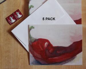 A Chili Pepper watercolor decorates this set of 5 note cards.  They are the perfect size for sharing a recipe or for a meal invitation.
