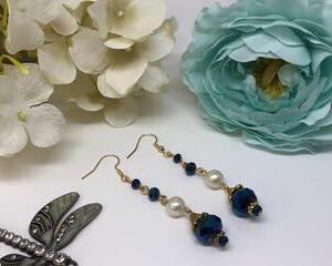 Handmade Metallic Blue Drop Pearl Earrings