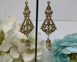 Handmade Large Chandelier with Pearl Tear Drop Earrings