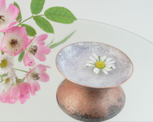 Mini 1-3/4 inch Enameled Copper Mauve on White Art Nouveau Bowl trinket dish ring dish for a Treasure or Keepsake