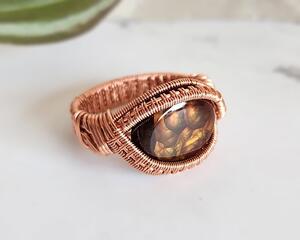 Copper Wire Wrapped Fire Agate Gemstone Ring