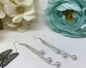 Handmade Pearl Multi Length Chain Earrings