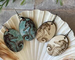 Engraved Sea Horse Earrings