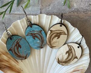 Engraved Dolphin Wood Earrings
