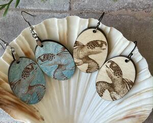 Engraved Sea Turtle Earrings