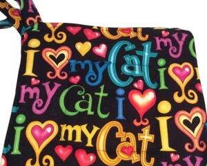 Pot holder with I heart my cat in bright colors