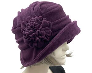 1920s style fleece cloche hat in eggplant