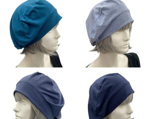 Blue tones cotton jersey beret for WOmen handmade. by Boston Millinery