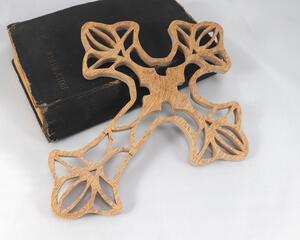 This beautiful handmade rustic fretwork cross is made from reclaimed hardwood flooring samples and adds a touch of rustic elegance to your home.