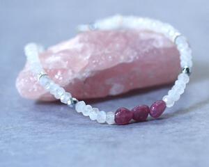 Rainbow Moonstone and Pink Tourmaline Bracelet