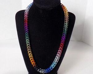handmade rainbow box chain made with anodized aluminum rings with a stainless steel lobster clasp by RainbowMaille made in the USA