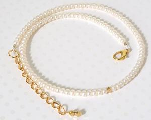 Minimalist skinny pearl and gold crystal choker, with extender chain.