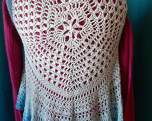 Crochet Circular Boho Vest women's size S (4-6) back circular motif view showing star center