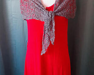 Lacy Pineapple Shawl crochet front view tied across chest