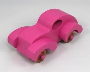 Wood Toy Car Handmade And Finished With Hot Pink Acrylic Paint and Amber Shellac From My Fat Fendered Ford Collection