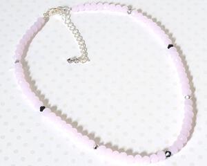 Skinny pastel pink faceted glass beaded choker, with crystal accents.