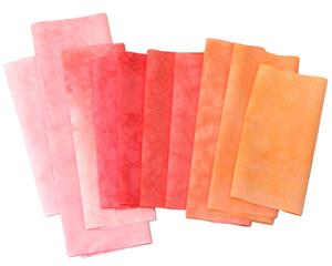 quilting cotton bundle, itty bitty scraps of hand dyed cotton in shades of peach and strawberry