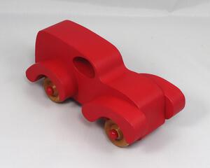 Wooden Toy Truck Fat Fendered Panel Wagon Handmade And  Painted With Bright Red Acrylic Paint With Wheels Hand Finished With Nonmarring Amber Shellac From My Fat Fendered Collection