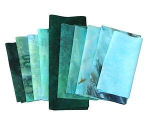 Blue and green small stash bundle for quilitng and crafting, hand dyed quilting cotton
