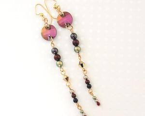 Long handmade multicolor crystal pearl earrings.