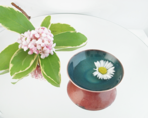 Tiny Copper Enamel Aqua Trinket  dish Ring Dish