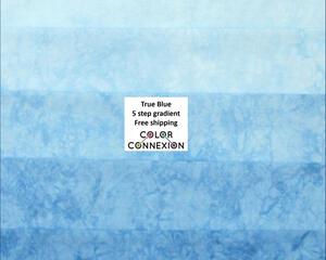 blue ombre gradient of hand dyed quilting cotton