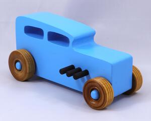 Handmade Wood Toy Car, Hot Rod Classic 1932 Sedan Painted with Baby Blue and Black Acrylic Paint