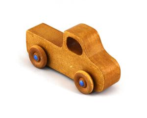 This handmade toy pickup truck from My Play Pal Collection is finished with amber shellac and metallic sapphire blue acrylic paint. It is just one of many unique wooden vehicles available.