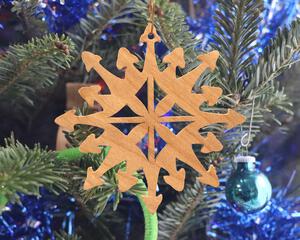 Handmade Wood Snowflake Style Rustic Christmas Tree Ornament Made From Reclaimed Wood Lightly Sanded and Finished With Clear Shellac