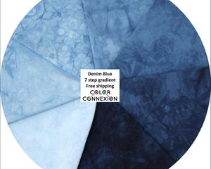 Blue gradient of hand dyed quilting cotton