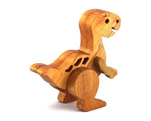 A wooden baby dinosaur figurine handmade and finished from select-grade hardwoods. It is an excellent toy for kids of any age. It is one of several dinosaurs in my collection.