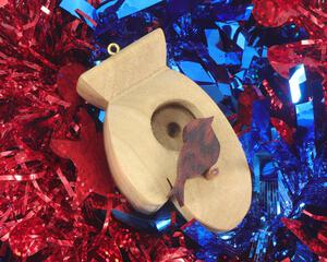 Handmade Wood Birdhouse Ornament Collectable Christmas Tree Ornament shapeed like a Christmas tree. Made from select-grade hardwoods, hand-sanded, and finished with a custom blend of oils and waxes using traditional woodworking tools.