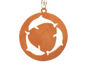 Handmade Rustic Christmas Tree Ornament Circle of Dolphins Made From Reclaimed Wood Sanded and Finished With Clear Shellac