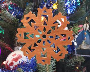Snowflake Style Large Christmas Tree Ornament Handmade From Reclaimed Wood And Finished With Clear Shellac