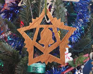 Rustic Bell And Star Christmas Tree Ornament Handmade From Reclaimed Wood And Finished With Clear Shellac