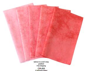 orange pink quilting cotton, hand dyed ombre gradient bundle