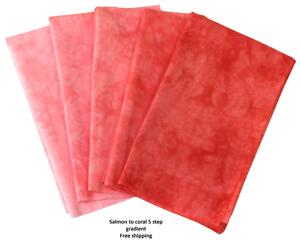 orange pink quilting cotton, hand dyed ombre gradient bundle