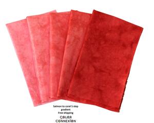 orange pink quilting cotton, hand dyed ombre gradient bundle