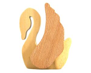 Handmade wooden swan figurine crafted from contrasting reclaimed hardwoods, sanded and ready to finish, and made in the USA.