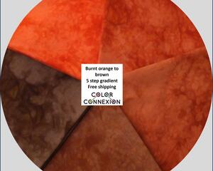 burnt orange to brown quilting cotton gradient, hand dyed fabric