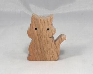 Handmade wood toy kitten cutout made from unfinished wood. It is sanded and ready to paint. It is a freestanding and excellent pretend toy that can also be used for crafts.