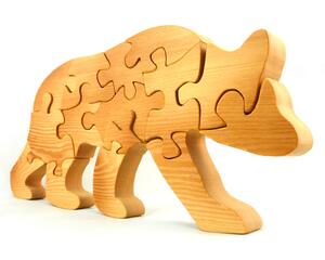 Handmade Wooden Toy Bear Puzzle a freestanding puzzle consisting of 15 interlocking wooden pieces.