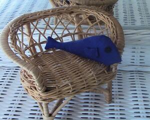 hand sewn pocket sized dark blue stuffed fish