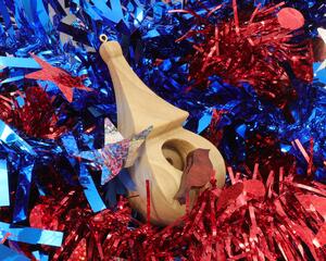 Handmade miniature birdhouse Christmas tree ornament made from select-grade hardwoods.