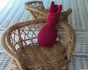 hand sewn pocket sized red stuffed rabbit