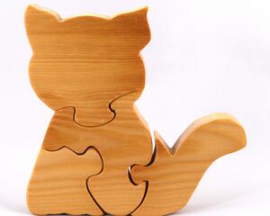 Handmade small four piece freestanding wooden kitten puzzle handfinshed with mineral oil.