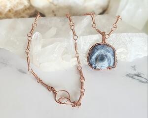 Druzy Chalcedony Copper Wire Wrapped Necklace