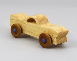 Toy Car Miniature Pocket Size Handmade and Finished with Mineral Oil, Beeswax, and Metallic Saphire Blue Acrylic Paint