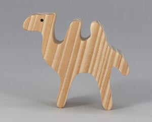 Handmade unfinished wood toy camel from the Itty Bitty Animal Collection sanded smooth and ready to paint. Ideal for kids' crafts or toys, this freestanding camel can be stacked with similar toys for a playful experience.